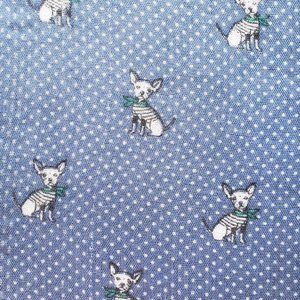 Blue infinity scarf with Chihuahua dogs and polka dots